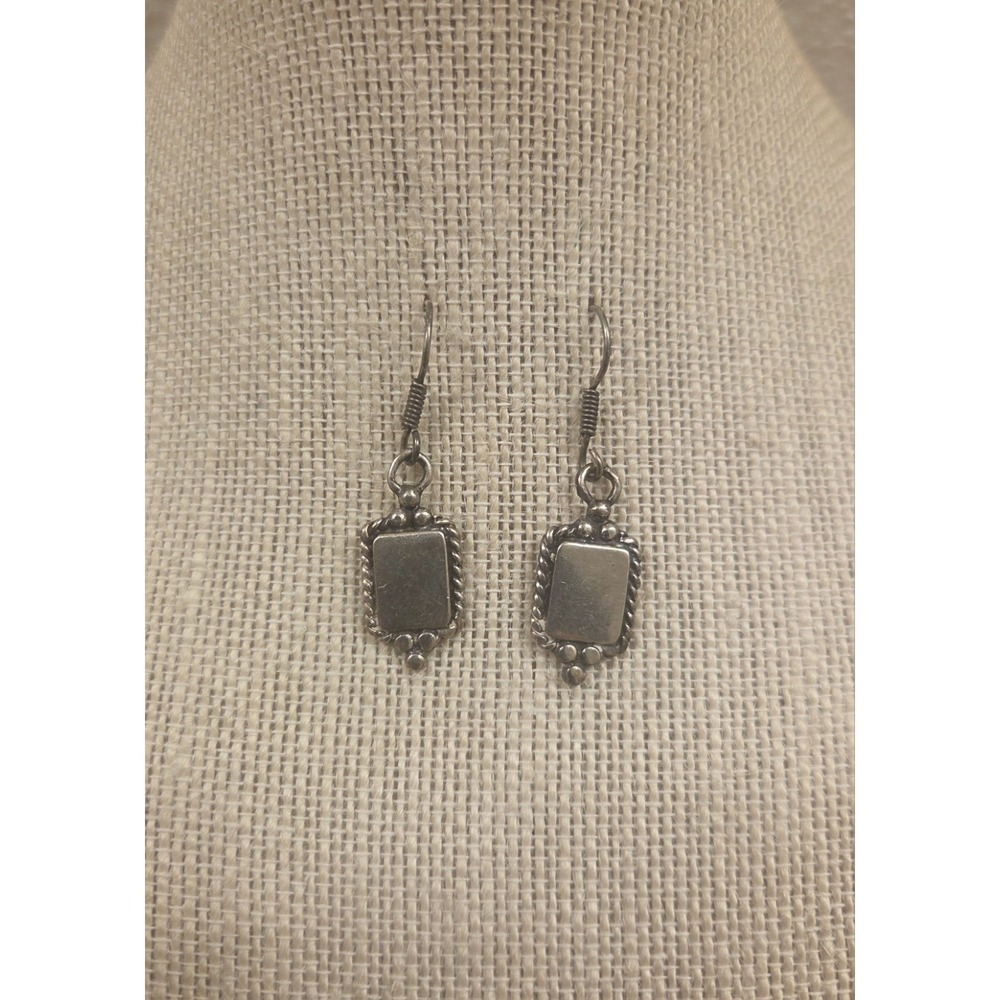 Retro Modernist Sterling Silver Square Rope Dangle‎ Earrings Unengraved 925